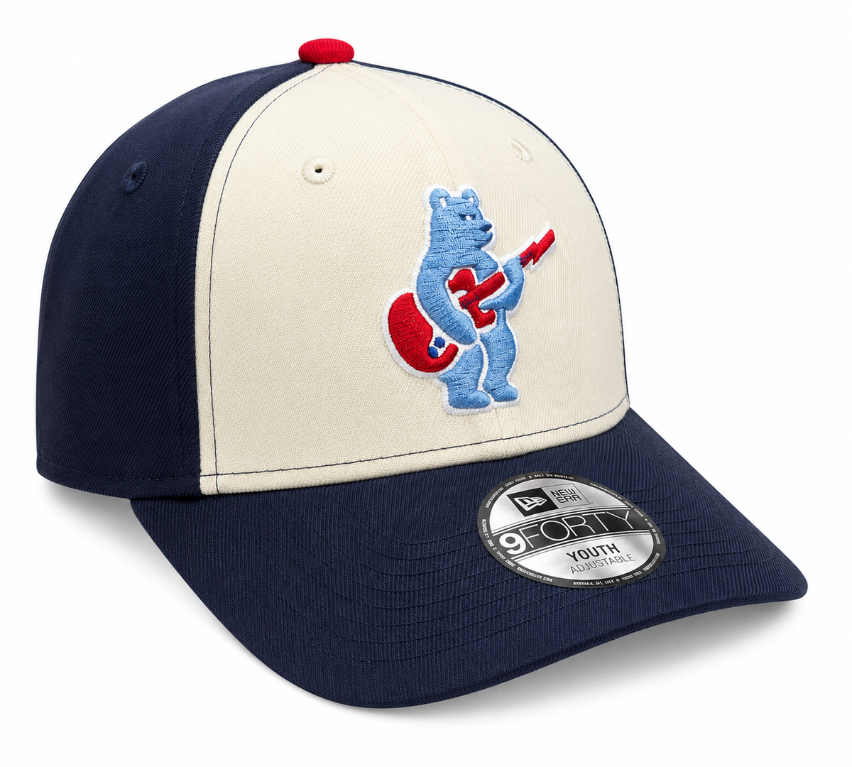 Youth Chicago Cubs Alternate 2 Guitar Bear 9FORTY Adjustable Chrome Navy Blue Cap By New Era Official Team Hat Sports Fan Cap Official MLB Team Hat Ba