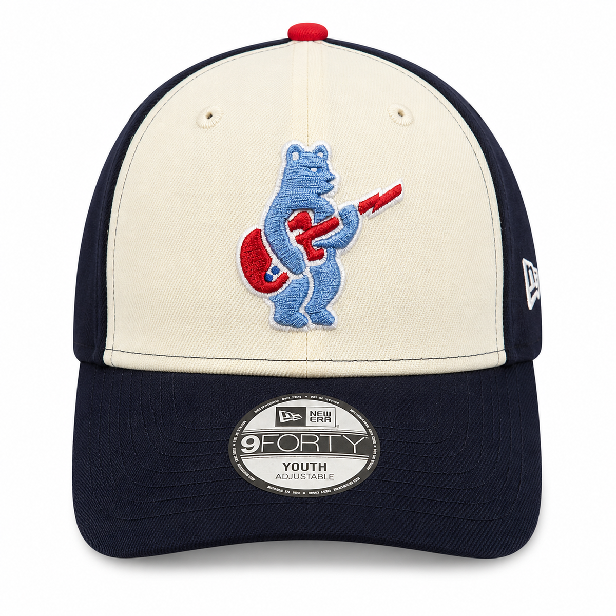 Youth Chicago Cubs Alternate 2 Guitar Bear 9FORTY Adjustable Chrome Navy Blue Cap By New Era Official Team Hat Sports Fan Cap Official MLB Team Hat Ba