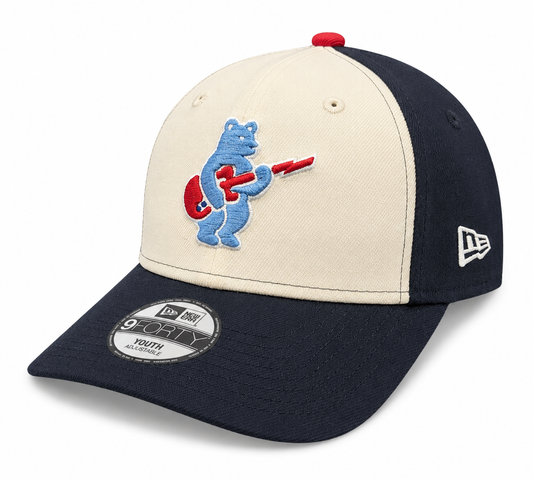 Youth Chicago Cubs Alternate 2 Guitar Bear 9FORTY Adjustable Chrome Navy Blue Cap By New Era Official Team Hat Sports Fan Cap Official MLB Team Hat Ba