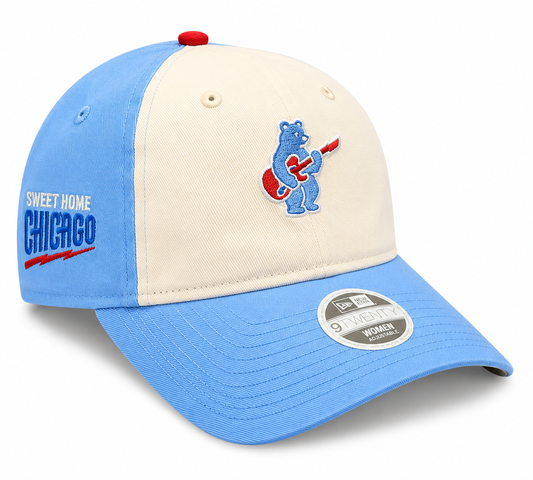 Women s Chicago Cubs Guitar Bear Alternate Micro Baby Blue New Era 9TWENTY Adjustable Hat Official Team Hat Sports Fan Cap Official MLB Team Hat Baseb