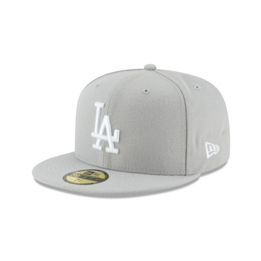Los Angeles Dodgers MLB League Essential 59FIFTY Fitted New Era Gray White Official Team Hat Sports Fan Cap Official MLB Team Hat Baseball Fan Cap