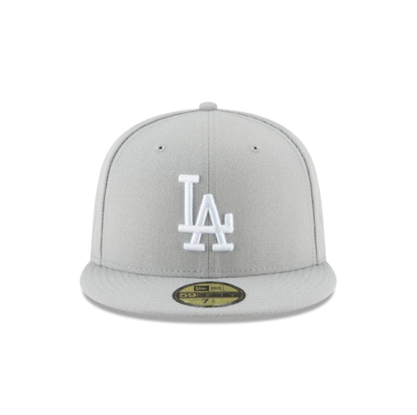 Los Angeles Dodgers MLB League Essential 59FIFTY Fitted New Era Gray White Official Team Hat Sports Fan Cap Official MLB Team Hat Baseball Fan Cap