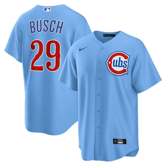 NIKE Men s Chicago Cubs Michael Busch 29 Light Blue 2nd Alternate Replica Jersey Official Team Jersey Sports Fan Apparel Official MLB Team Apparel Bas