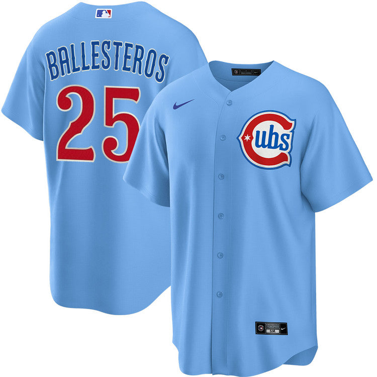 NIKE Men s Chicago Cubs Moises Ballesteros Light Blue 2nd Alternate Replica Jersey Official Team Jersey Sports Fan Apparel Official MLB Team Apparel B