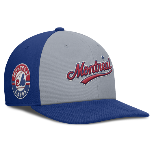Montreal Expos Nike Gray Royal Dri-Fit Pro Snapback Hat Official Team Hat Sports Fan Cap Official MLB Team Hat Baseball Fan Cap