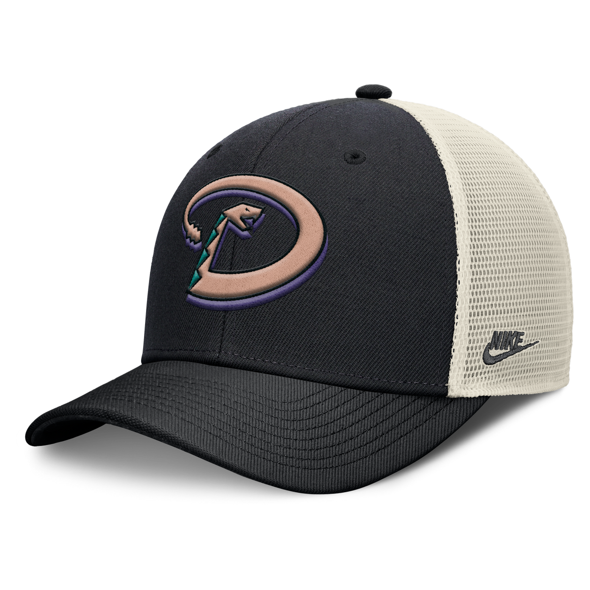 Arizona Diamondbacks Nike Rise Black Adjustable Snapback Trucker Hat Official Team Hat Sports Fan Cap Official MLB Team Hat Baseball Fan Cap