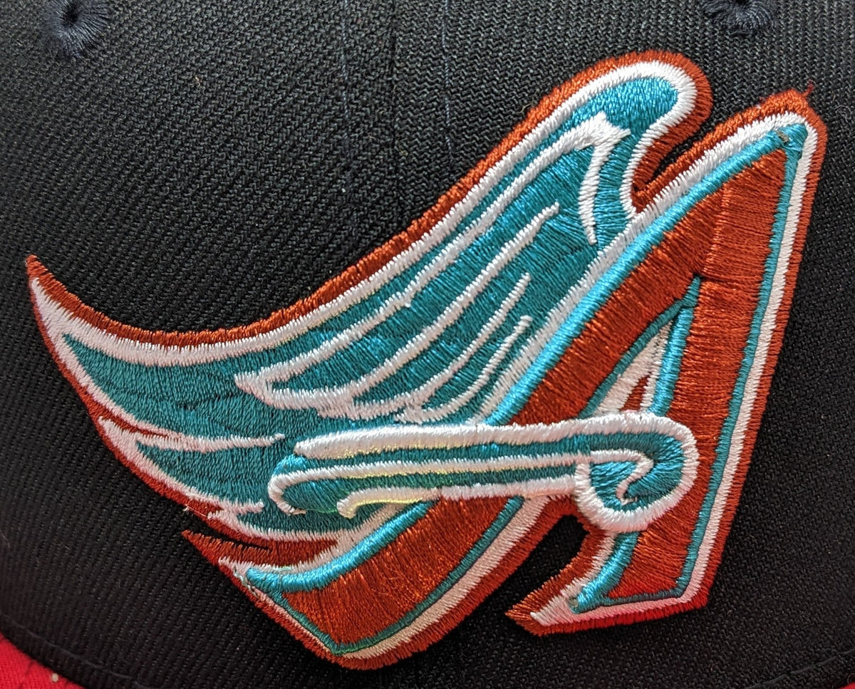 Anaheim Angels New Era 2 Tone Black Red Guns N Roses Inspired Rock Pack 59FIFTY Fitted Hat Official Team Hat Sports Fan Cap Official MLB Team Hat Base