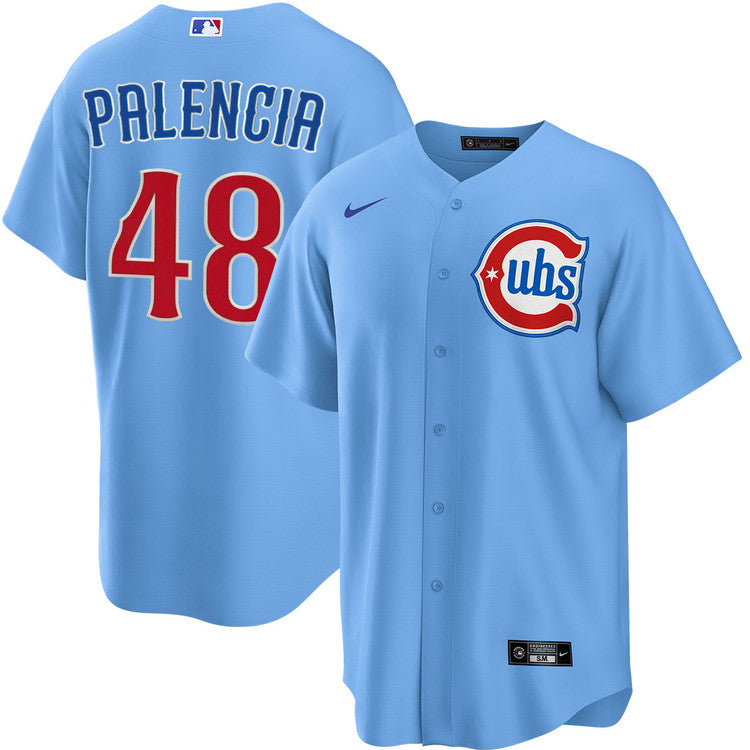 NIKE Men s Chicago Cubs Daniel Palencia 48 Light Blue 2nd Alternate Replica Jersey Official Team Jersey Sports Fan Apparel Official MLB Team Apparel B