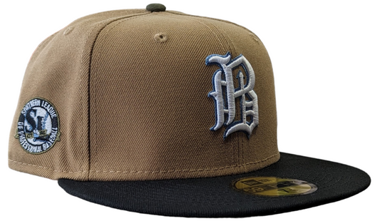 Birmingham Barons Biff New Era Southern League Khaki Black Olive 59FIFTY Fitted Hat Official Team Hat Sports Fan Cap Official MLB Team Hat Baseball Fa