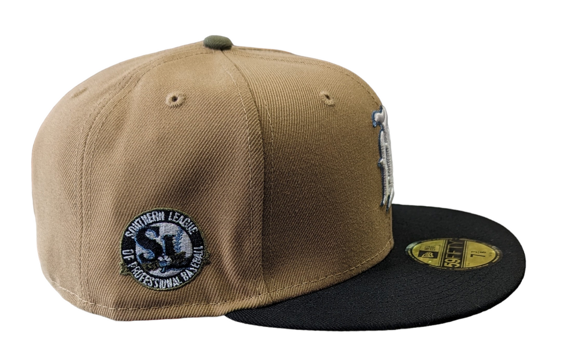 Birmingham Barons Biff New Era Southern League Khaki Black Olive 59FIFTY Fitted Hat Official Team Hat Sports Fan Cap Official MLB Team Hat Baseball Fa