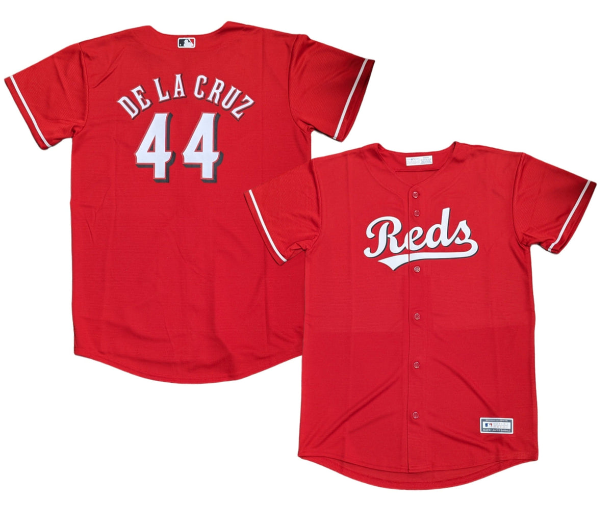 Youth Cincinnati Reds Elly De La Cruz MLB Red Alternate Screen Print Replica Jersey Official Team Jersey Sports Fan Apparel Official MLB Team Apparel