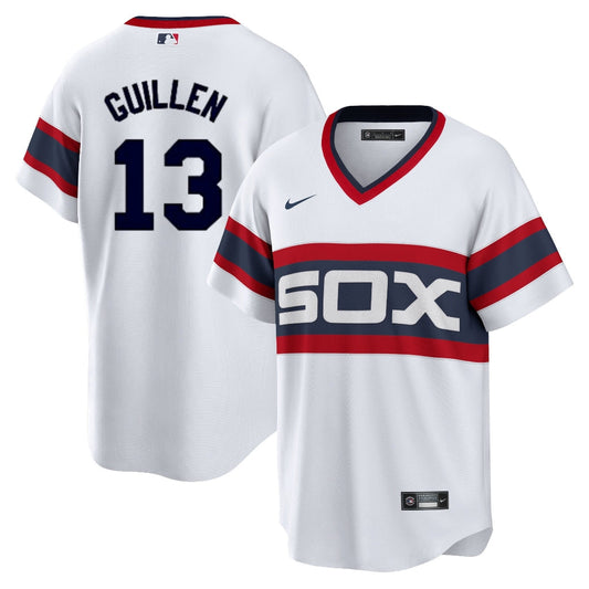 NIKE Men s Ozzie Guillen Chicago White Sox 1983 Home White Premium Lettering Replica Jersey Official Team Jersey Sports Fan Apparel Official MLB Team
