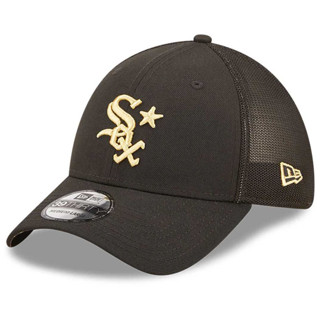 Chicago White Sox New Era 2022 All Star Game Black Gold 39THIRTY Flex Fit Hat Official Team Hat Sports Fan Cap Official MLB Team Hat Baseball Fan Cap