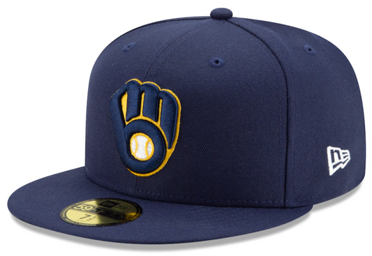 Men s Milwaukee Brewers New Era Navy Home Authentic Collection On-Field 59FIFTY Fitted Hat Official Team Hat Sports Fan Cap Official MLB Team Hat Base