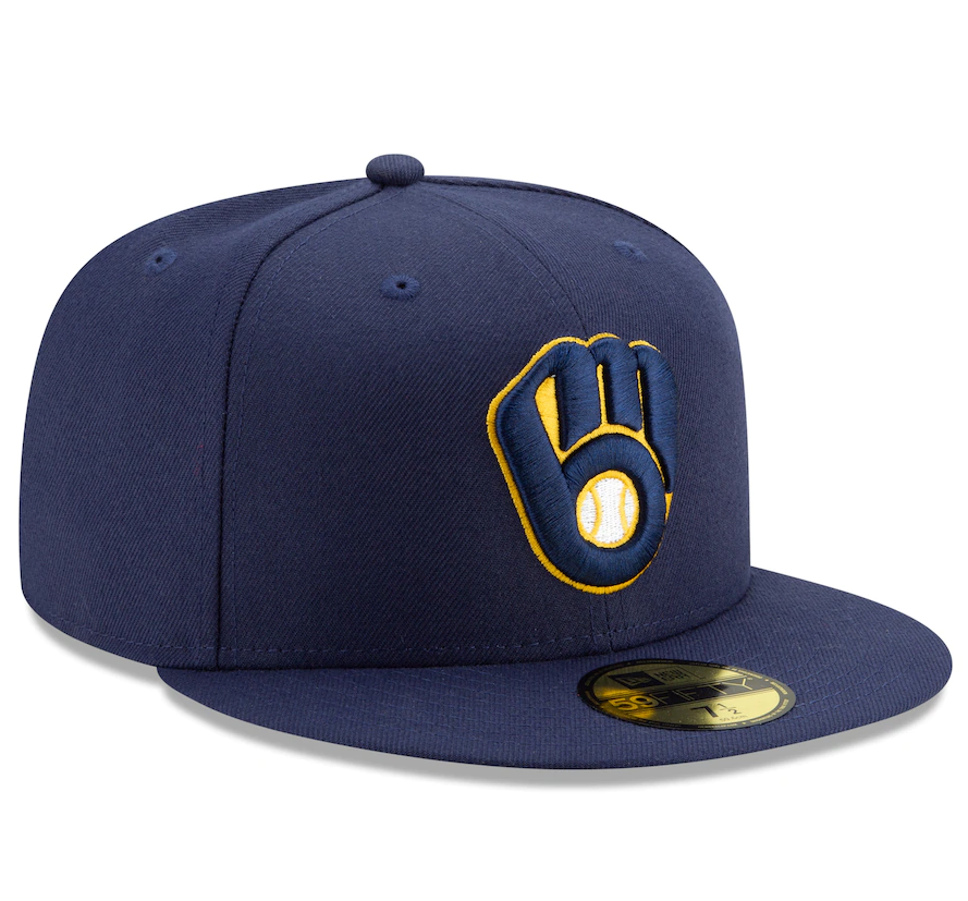 Men s Milwaukee Brewers New Era Navy Home Authentic Collection On-Field 59FIFTY Fitted Hat Official Team Hat Sports Fan Cap Official MLB Team Hat Base