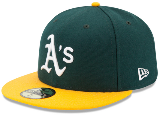 Men s Athletics New Era Green Yellow Home Authentic Collection On-Field 59FIFTY Fitted Hat Official Team Hat Sports Fan Cap Official MLB Team Hat Base