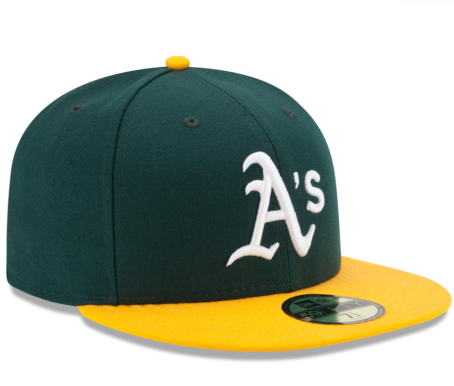 Men s Athletics New Era Green Yellow Home Authentic Collection On-Field 59FIFTY Fitted Hat Official Team Hat Sports Fan Cap Official MLB Team Hat Base