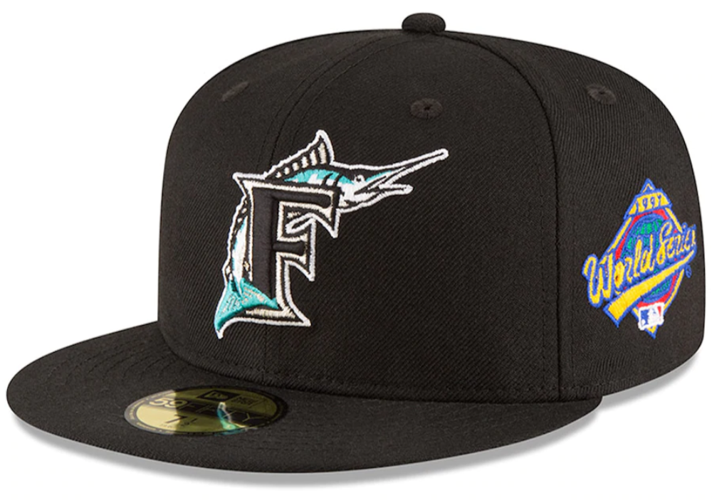Men s Florida Marlins New Era Black 1997 World Series Wool 59FIFTY Fitted Hat Official Team Hat Sports Fan Cap Official MLB Team Hat Baseball Fan Cap