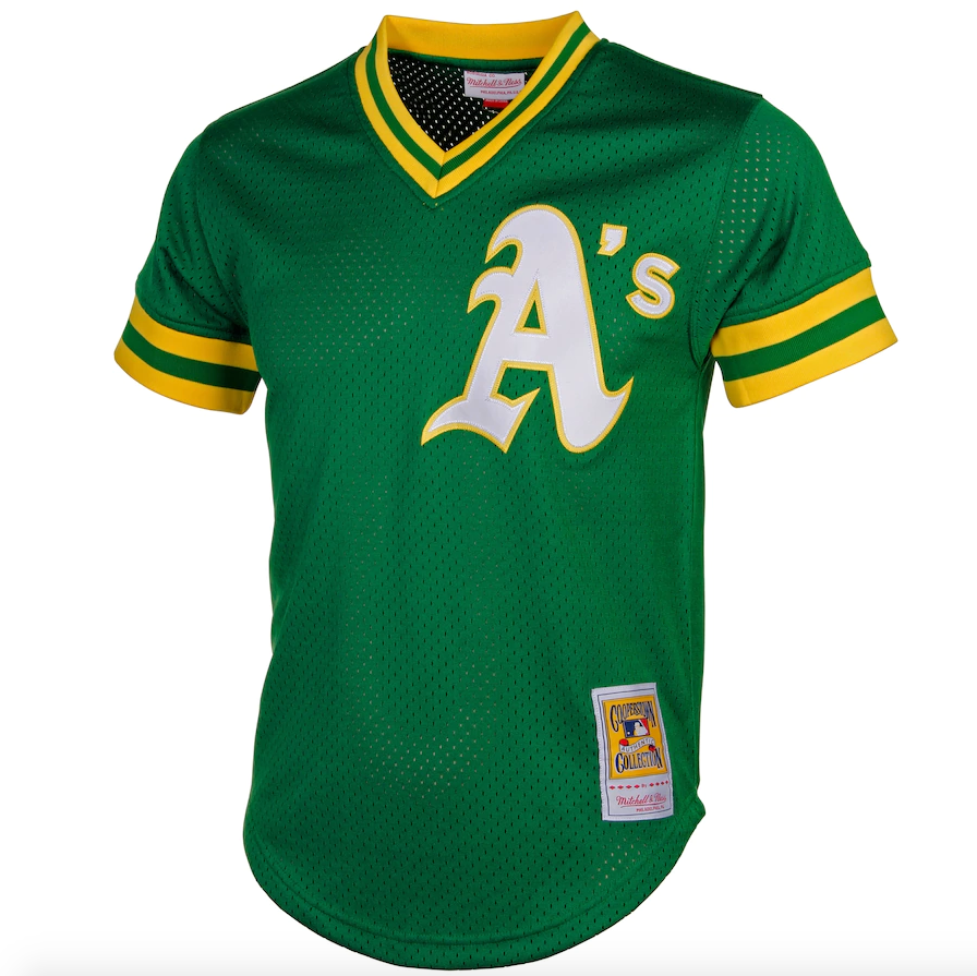 Men s Oakland Athletics Reggie Jackson Mitchell And Ness Green Cooperstown 1987 Mesh Batting Practice Jersey Official Team Jersey Sports Fan Apparel O
