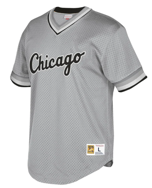 Men s Chicago White Sox Road Grey Cooperstown Collection V-Neck Mesh Batting Practice Jersey By Mitchell And Ness Official Team Jersey Sports Fan Appa