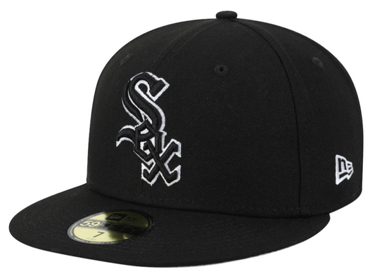 Men s New Era Chicago White Sox B-Dub 59Fifty Black Fitted Hat Official Team Hat Sports Fan Cap Official MLB Team Hat Baseball Fan Cap