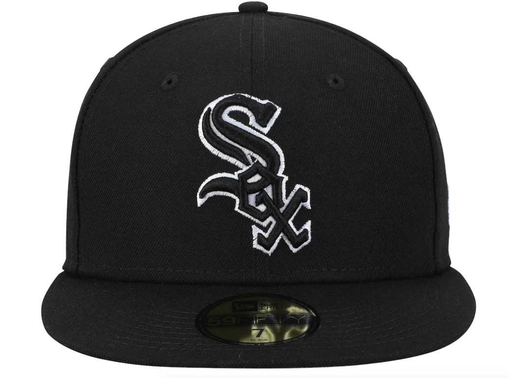 Men s New Era Chicago White Sox B-Dub 59Fifty Black Fitted Hat Official Team Hat Sports Fan Cap Official MLB Team Hat Baseball Fan Cap