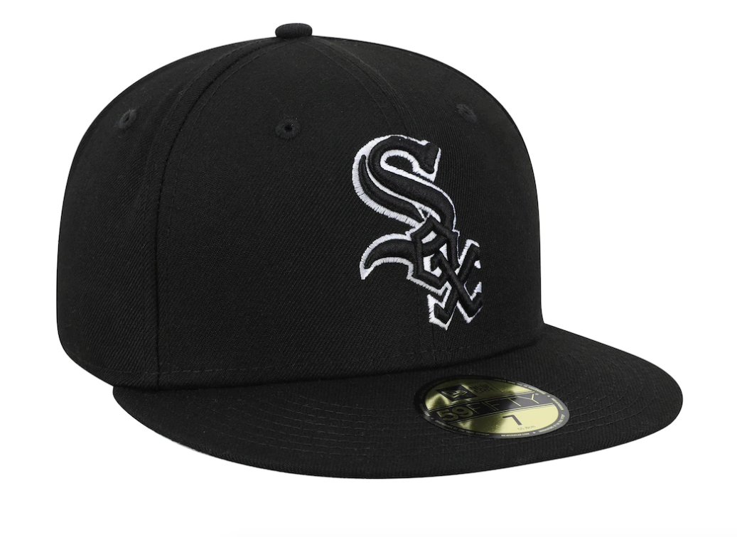 Men s New Era Chicago White Sox B-Dub 59Fifty Black Fitted Hat Official Team Hat Sports Fan Cap Official MLB Team Hat Baseball Fan Cap