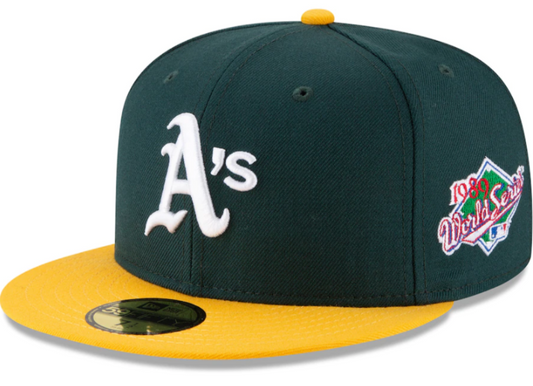 Oakland Athletics New Era 1989 World Series Wool 59FIFTY Fitted Hat - Green Official Team Hat Sports Fan Cap Official MLB Team Hat Baseball Fan Cap