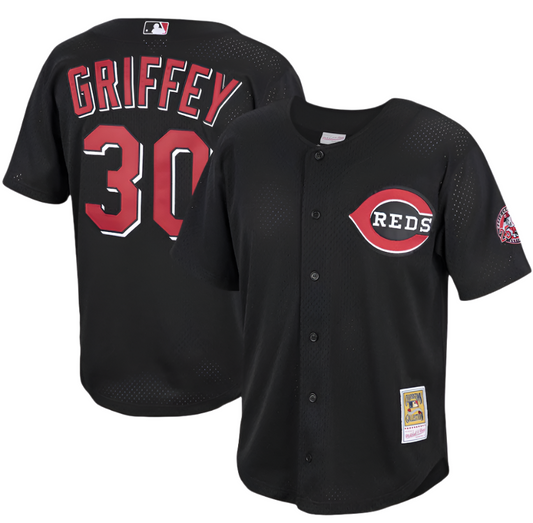 Men s Cincinnati Reds Ken Griffey Jr Mitchell And Ness Black Cooperstown Collection Batting Practice Jersey Official Team Jersey Sports Fan Apparel Of