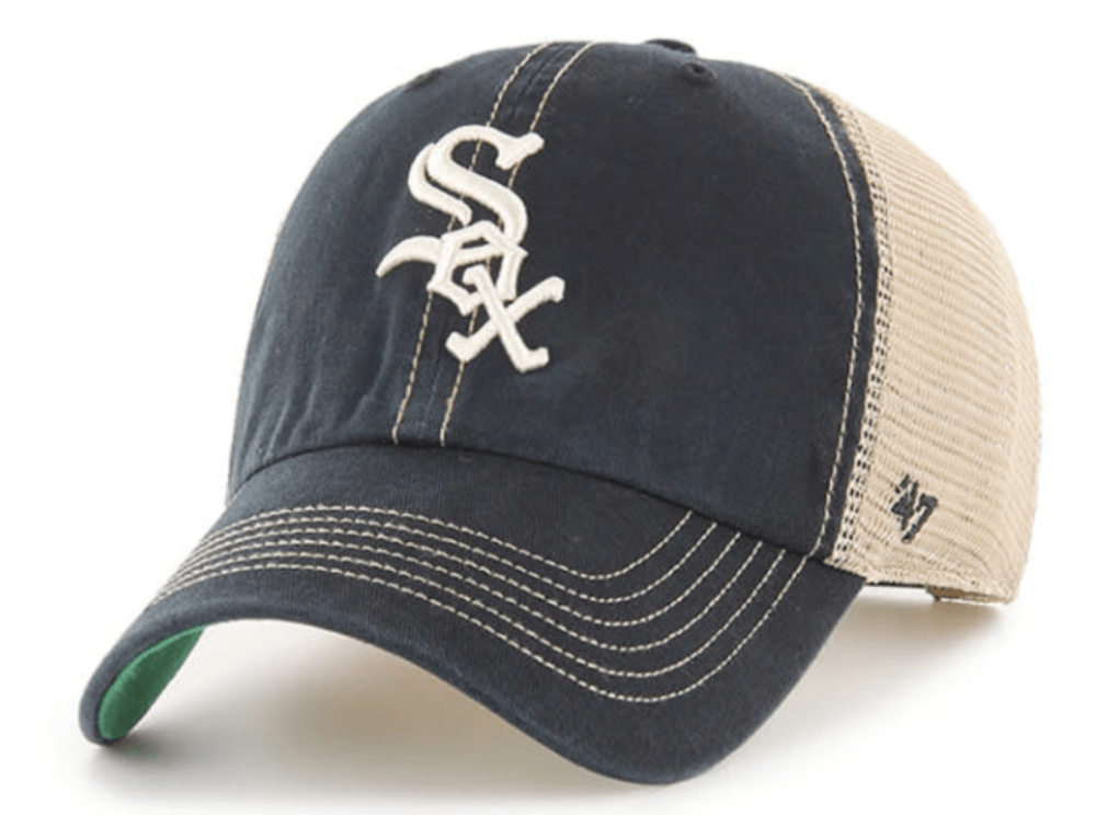 Men s Chicago White Sox Black Trawler Adjustable Hat By 47 Brand Official Team Hat Sports Fan Cap Official MLB Team Hat Baseball Fan Cap