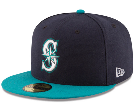 Men s Seattle Mariners New Era Navy Aqua Alternate Authentic Collection On Field 59FIFTY Fitted Hat Official Team Hat Sports Fan Cap Official MLB Team