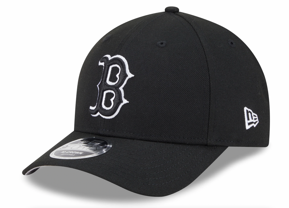 Boston Red Sox Black and White New Era M-Crown 9FORTY Adjustable Hat Official Team Hat Sports Fan Cap Official MLB Team Hat Baseball Fan Cap