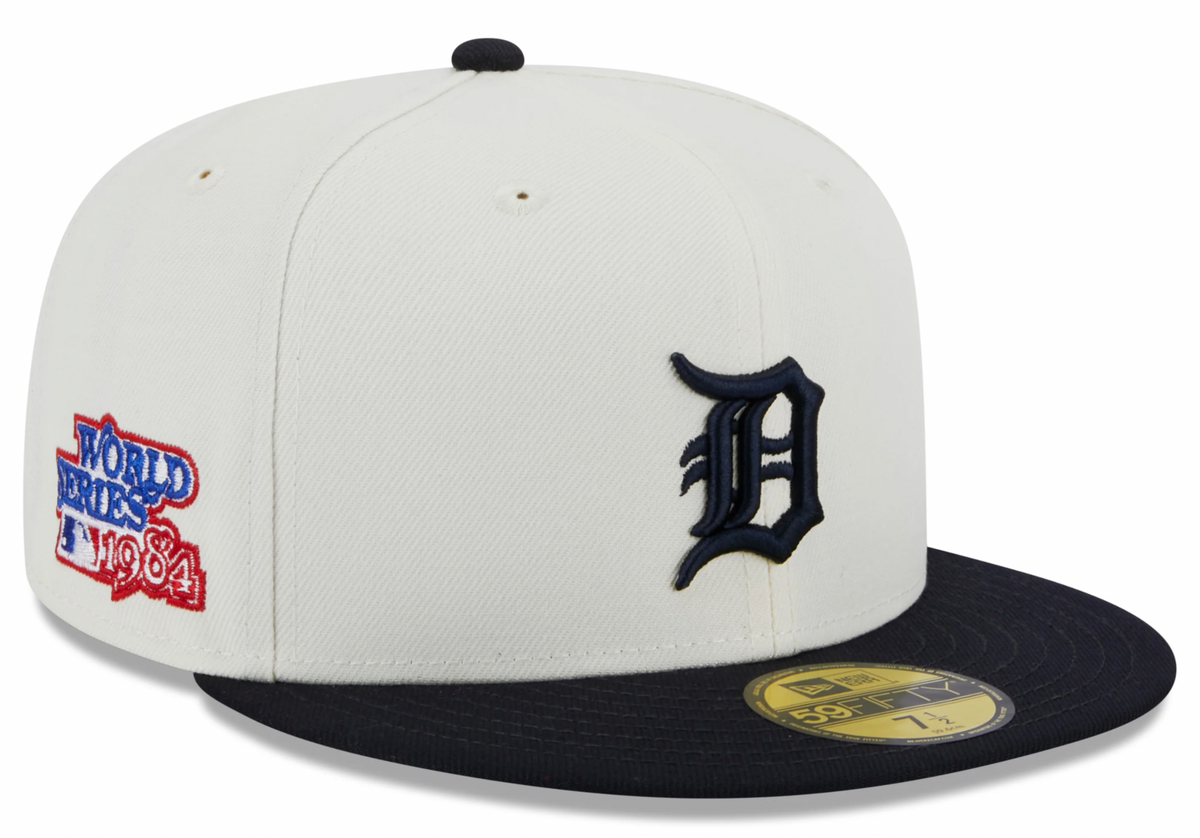 Detroit Tigers 1984 World Series Cream Navy New Era Retro 59FIFTY Fitted Hat Official Team Hat Sports Fan Cap Official MLB Team Hat Baseball Fan Cap