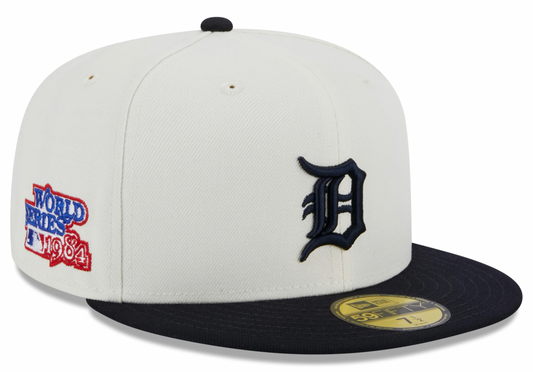 Detroit Tigers 1984 World Series Cream Navy New Era Retro 59FIFTY Fitted Hat Official Team Hat Sports Fan Cap Official MLB Team Hat Baseball Fan Cap