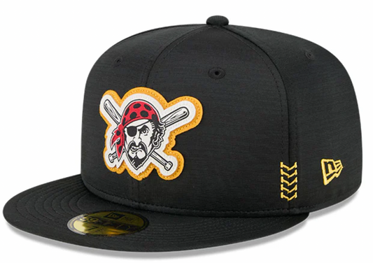 Men s Pittsburgh Pirates New Era Black 2024 Alternate Clubhouse 1914 59FIFTY Fitted Hat Official Team Hat Sports Fan Cap Official MLB Team Hat Basebal