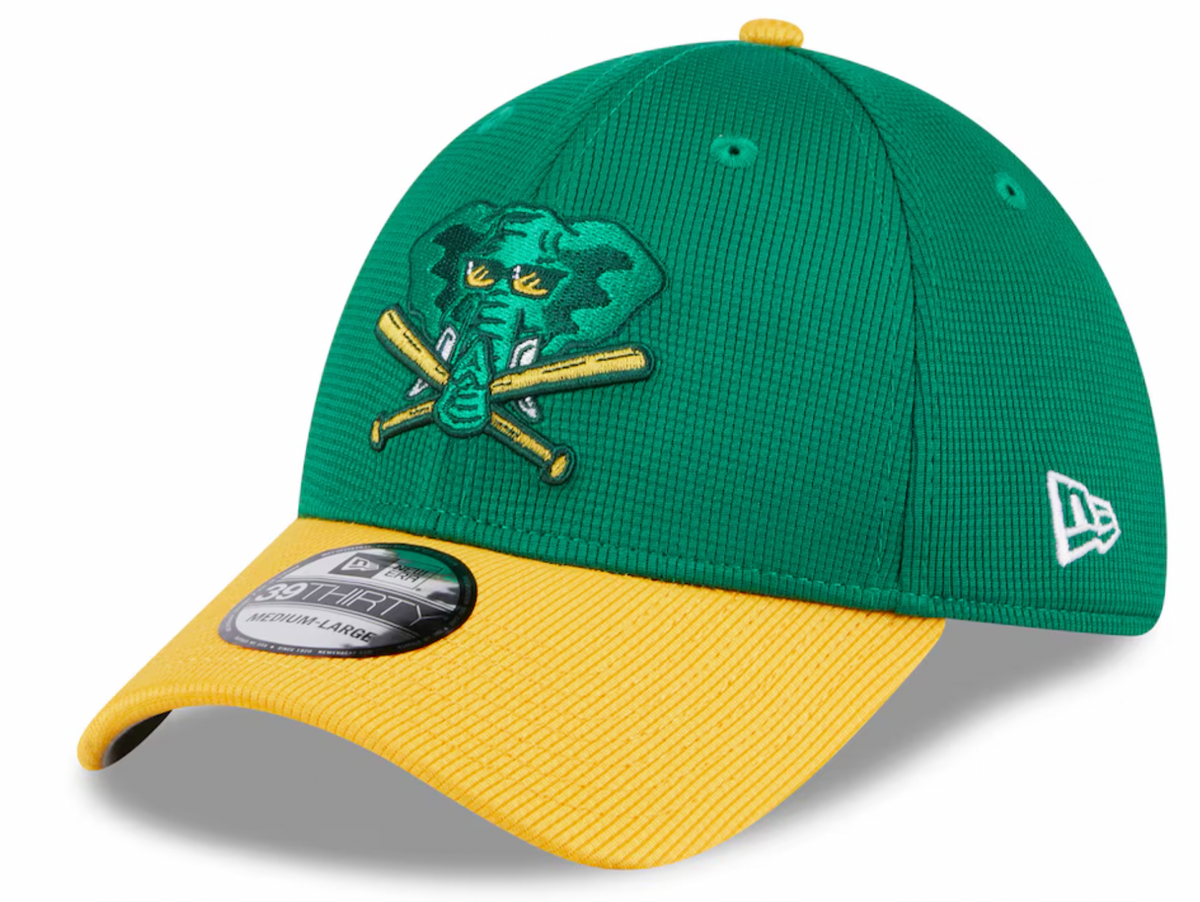 Men s Oakland Athletics New Era 2024 Batting Practice Green Yellow 39THIRTY Flex-Fit Hat Official Team Hat Sports Fan Cap Official MLB Team Hat Baseba