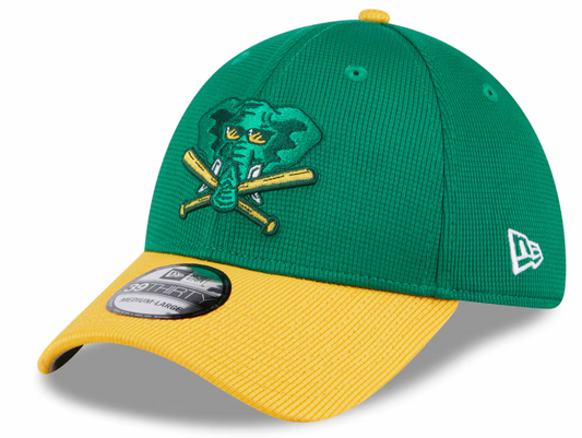 Men s Oakland Athletics New Era 2024 Batting Practice Green Yellow 39THIRTY Flex-Fit Hat Official Team Hat Sports Fan Cap Official MLB Team Hat Baseba