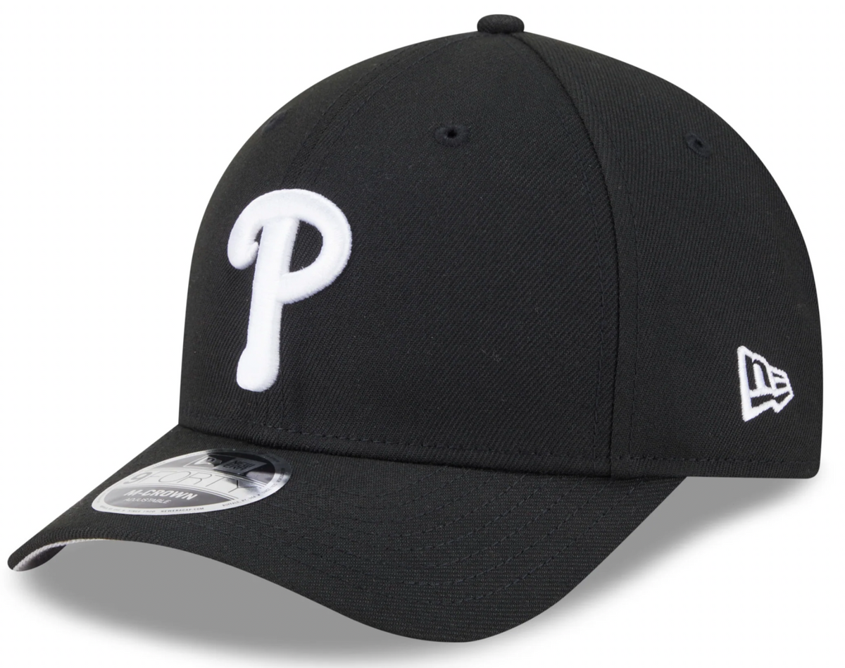 Philadelphia Phillies Black and White New Era M-Crown 9FORTY Adjustable Hat Official Team Hat Sports Fan Cap Official MLB Team Hat Baseball Fan Cap