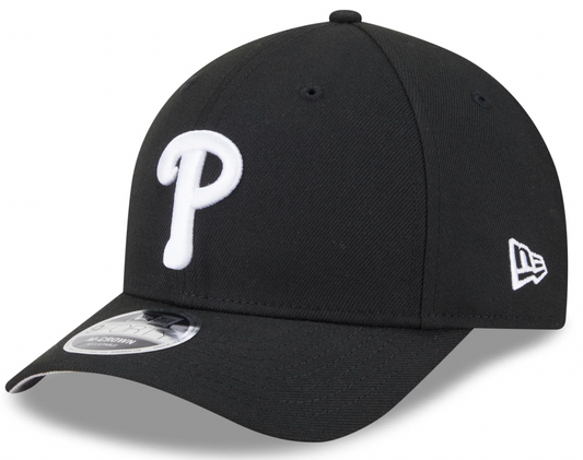 Philadelphia Phillies Black and White New Era M-Crown 9FORTY Adjustable Hat Official Team Hat Sports Fan Cap Official MLB Team Hat Baseball Fan Cap