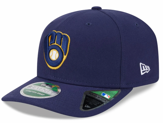 Milwaukee Brewers Navy New Era Player Replica 9SEVENTY Stretch Snap Adjustable Hat Official Team Hat Sports Fan Cap Official MLB Team Hat Baseball Fan