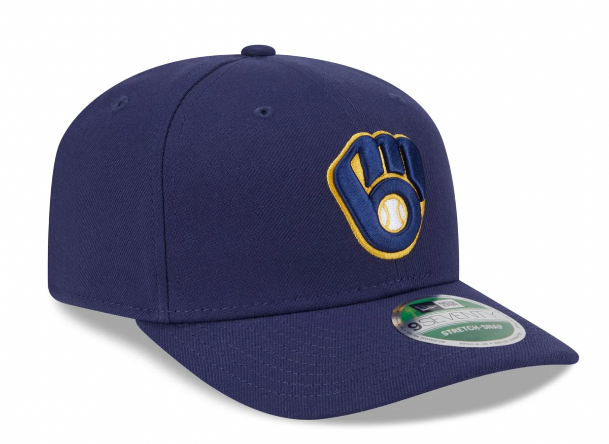 Milwaukee Brewers Navy New Era Player Replica 9SEVENTY Stretch Snap Adjustable Hat Official Team Hat Sports Fan Cap Official MLB Team Hat Baseball Fan