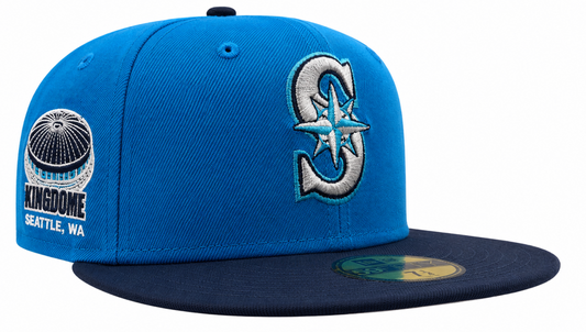 Seattle Mariners New Era 2 Tone Sunwash Ocean Blue Nirvana Nevermind Inspired 59FIFTY Fitted Hat Official Team Hat Sports Fan Cap Official MLB Team Ha