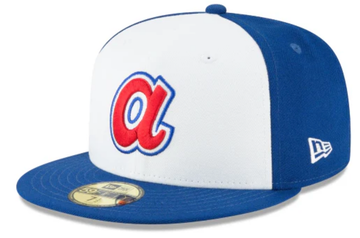 Men s Atlanta Braves Cooperstown Collection White Royal 59Fifty Fitted Hat Official Team Hat Sports Fan Cap Official MLB Team Hat Baseball Fan Cap