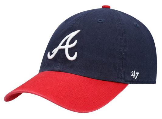 Men s Atlanta Braves Navy Red Clean Up Adjustable Hat By 47 Brand Official Team Hat Sports Fan Cap Official MLB Team Hat Baseball Fan Cap