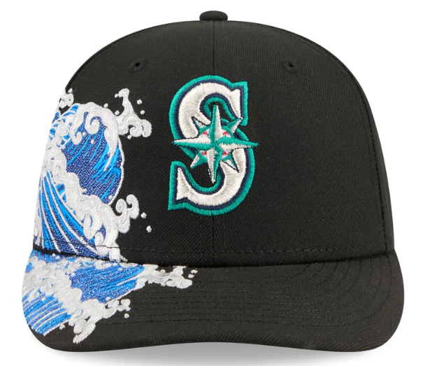 Seattle Mariners MLB Waves 59FIFTY Fitted New Era Black White Official Team Hat Sports Fan Cap Official MLB Team Hat Baseball Fan Cap