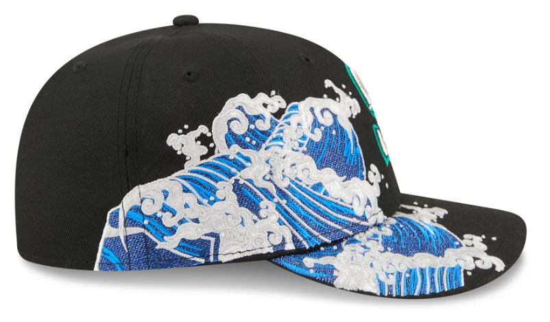 Seattle Mariners MLB Waves 59FIFTY Fitted New Era Black White Official Team Hat Sports Fan Cap Official MLB Team Hat Baseball Fan Cap