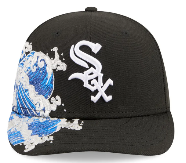 Chicago White Sox MLB Waves 59FIFTY Fitted New Era Black White Official Team Hat Sports Fan Cap Official MLB Team Hat Baseball Fan Cap