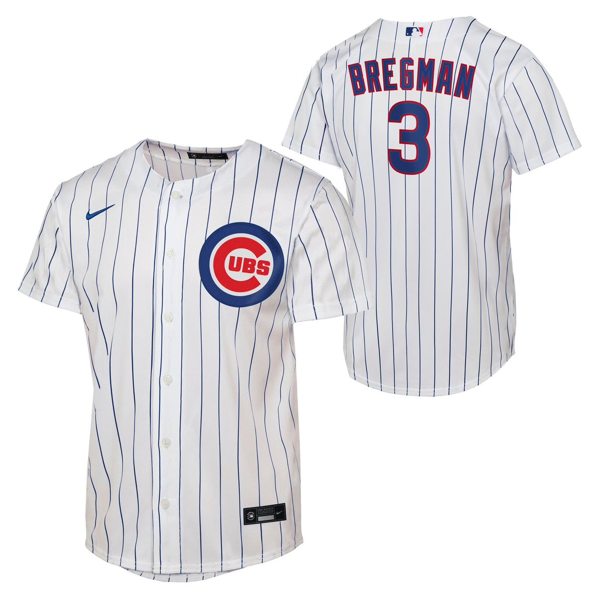Youth Chicago Cubs Alex Bregman White Home Baseline Replica Jersey Official Team Jersey Sports Fan Apparel Official MLB Team Apparel Baseball Fan Gear