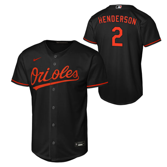 NIKE Youth Baltimore Orioles Gunnar Henderson Black Alternate Replica Jersey Official Team Jersey Sports Fan Apparel Official MLB Team Apparel Basebal