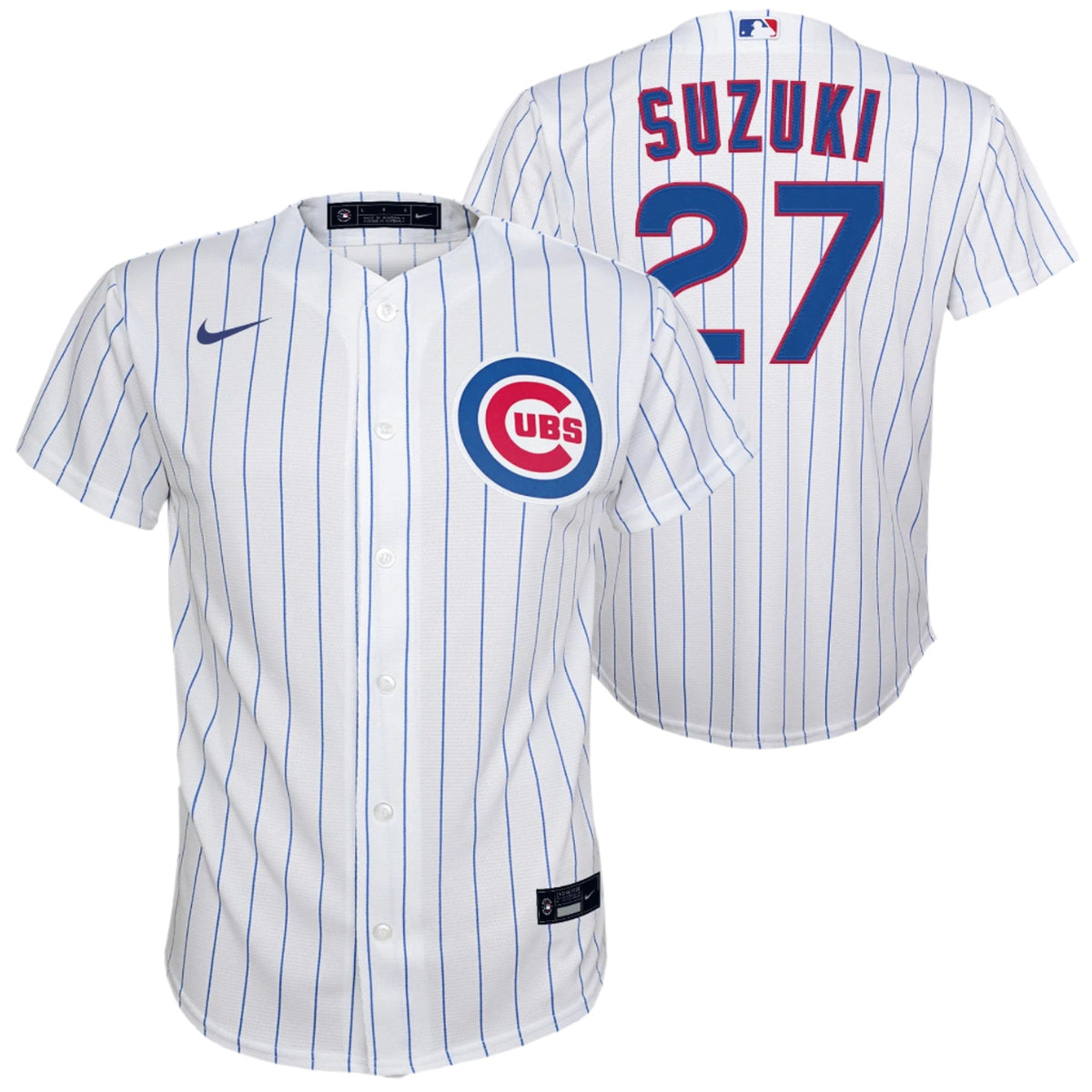 NIKE Youth Seiya Suzuki Chicago Cubs White Home Game Replica Jersey Official Team Jersey Sports Fan Apparel Official MLB Team Apparel Baseball Fan Gea